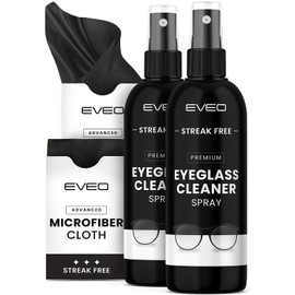 EVEO Eyeglass Cleaner Spray - Glasses Cleaner No Streaks Technology & Microfiber Cleaning Cloth - Glasses Cleaning Kit, Eye Glass Cleaners Spray Lens Cleaner - Screen & Eye Glasses Kit - 2 Pack