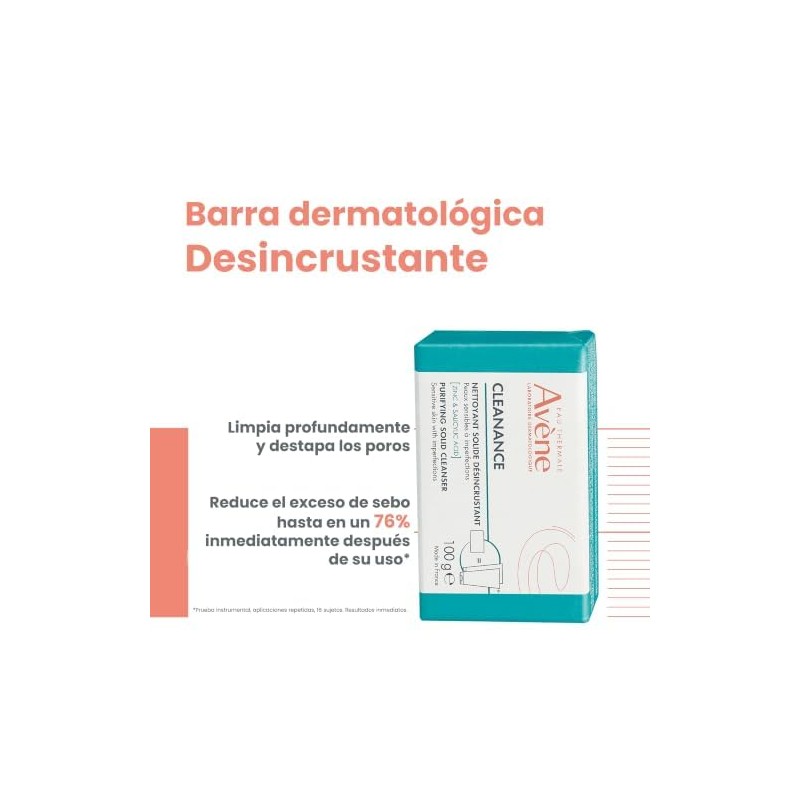 Avene Cleanance Barra Limpiadora Facial, Ácido Salicílico Piel Acneica 100g