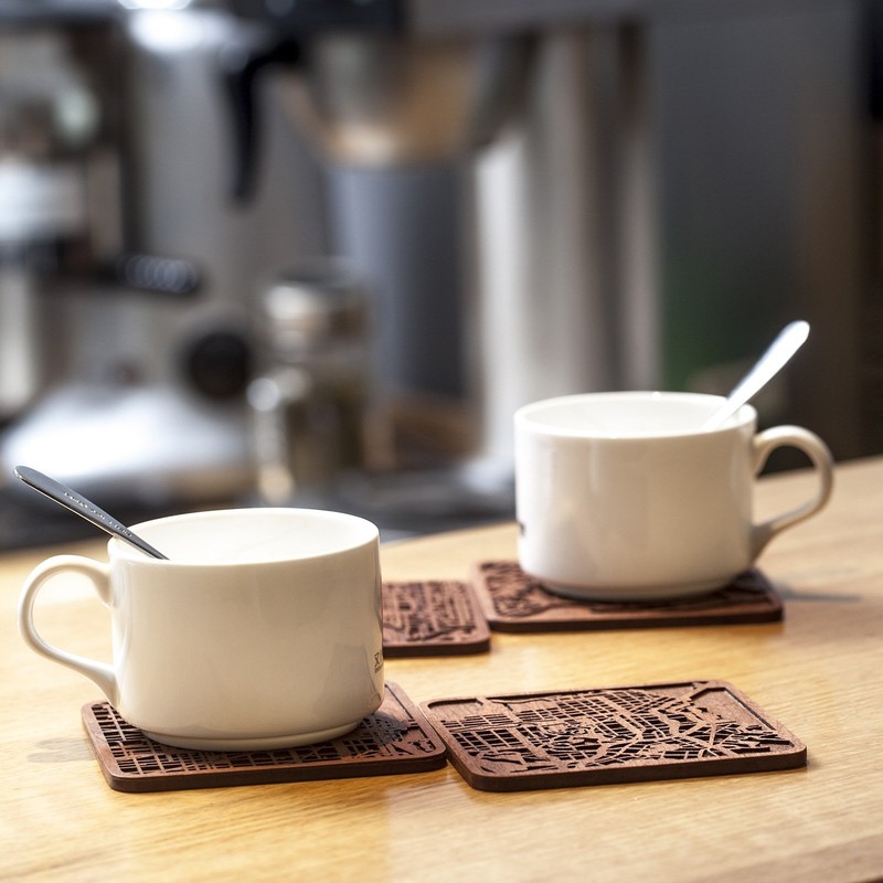 Philadelphia Map Coaster, Set of 4, Sapele Wooden Coaster with
