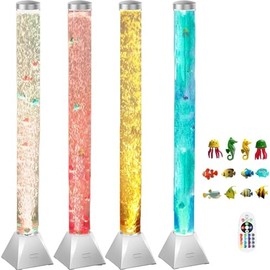 Mindiverse 4FT Sensory Bubble Tube Night Lamp, LED Water Fish Lamp for Kids with Autism ADHD, Stress Relief Calming Light for Adults, Bedroom Living Room Decor(Silver)