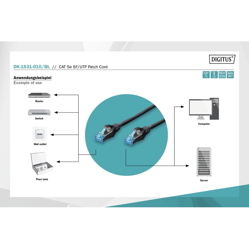 Digitus DK-1531-010/BL Cable P SF/UTP CAT5e 1m black polybag