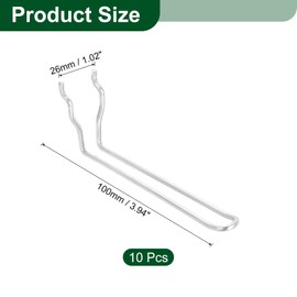 sourcing map 10Pcs Pegboard Hooks, 4 Inch Stainless Steel Peg Board Display Hook Metal Hanging Organizer Accessories for Garage Office Kitchen Stores, Silver