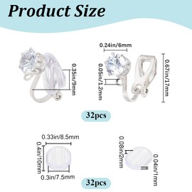 SOFPLATE 1 Box 32Pcs Earring Converter Silver Clip on Earrings Back Brass Triangle Earring Component with Crystal Rhinestone and Pads Non Pierced Earring Clips for Jewelry Making Supplies DIY Women