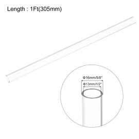 sourcing map 2pcs Clear Rigid Tubing Pipe 13mm(1/2") ID x 16mm(5/8") OD 1Ft(305mm) Round Plastic Polycarbonate Tube