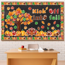 Aneco Fall Football Bulletin Board Decorations Thanksgiving Sport Theme Border Trim Autumn Maple Leaves Classroom Decoration Cutouts for School Home Wall Decor Supplies