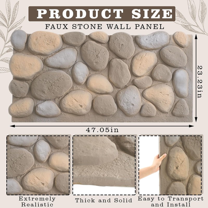 Maasechs PU Faux Rock Panel 47"w x 23.23"h x 2"d