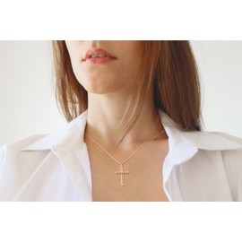 Jenosy Gold Cross Necklace for Women 18K Gold Plated Faith Necklace Cubic Zirconia Cross Pendant Dainty Rope Cross Chain Necklace Prayer Religious Jewelry Gift for Women Girls