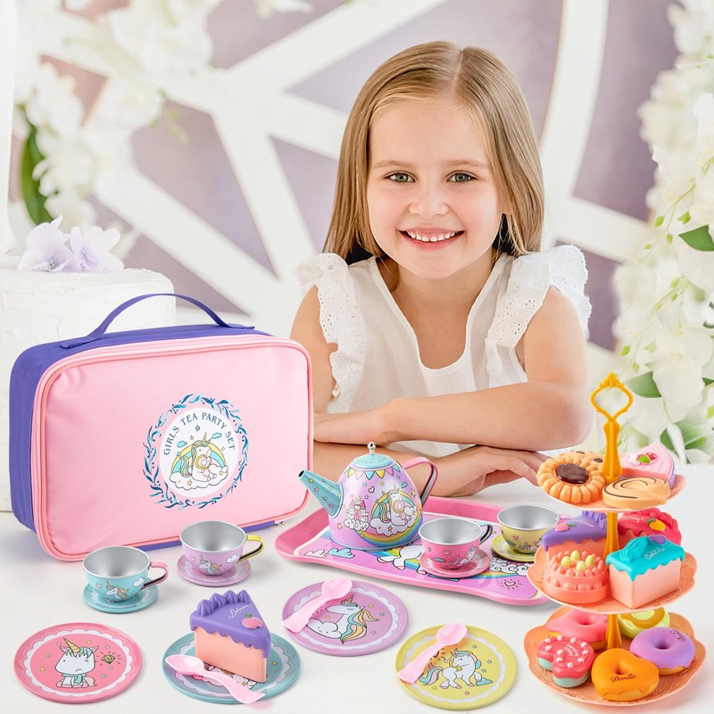 Juboury Children's Tea Set, Children's Kitchen Accessories, Doll Tableware, Tea