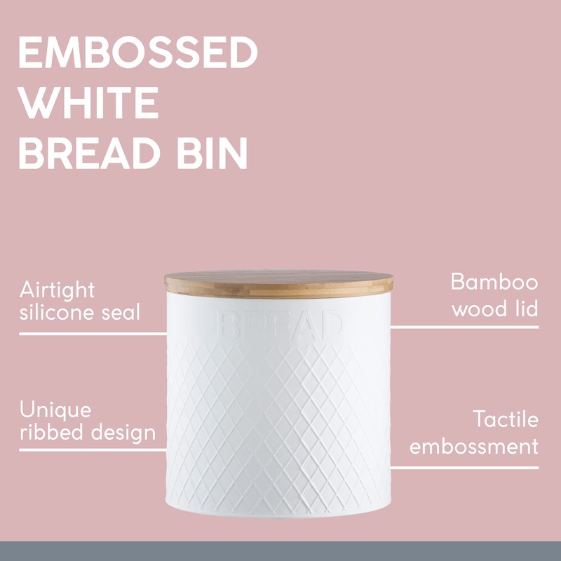 Typhoon Embossed White Bread Bin, 25 cm