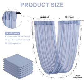 Fanqisi Dusty Blue Ceiling Drapes 6 Panels 5ftx15ft Wedding Arch Draping Fabric Chiffon Wedding Drapes Curtain Decorations with Rod Pocket