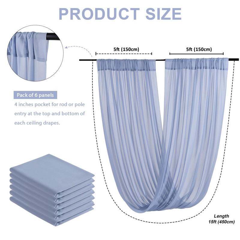 Fanqisi Dusty Blue Ceiling Drapes 6 Panels 5ftx15ft Wedding Arch