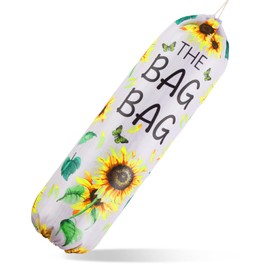 Plastic Bag Holder, Sunflower Kitchen Dispenser Holders Reusable Washable Trash Garbage Bag Holder with Drawstring Closure for Home Kitchen Pantry Groceries Store Decor