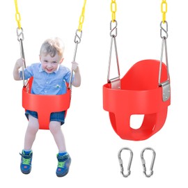 DECORLIFE Toddler Swing - High Back Full Bucket Seat for Ages 1-3, 330lb Capacity, Baby Infant Swing Outdoor with Safety Design, Plastic-Coated Chains, Carabiners for Backyard, Garden-Red