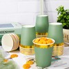 Whaline 50Pcs Sage Green Paper Cups with Gold Scalloped Edges