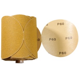 CowboyBOB 100 PCS 6 Inch Gold PSA Sanding Discs 60 Grit Self Adhesive Sticky-Back Sandpaper for DA Sander Finishing Abrasive Sand Paper Woodworking Wood Metal Sanding Disc Roll