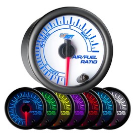 GlowShift White 7 Color Narrowband Air/Fuel Ratio AFR Gauge - Lean, Optimal & Rich Readings - White Dial - Clear Lens - 2-1/16" 52mm