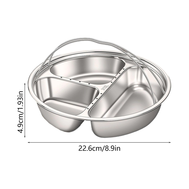 316L Stainless Steel Divided Steamer Tray with Double Handle Portion