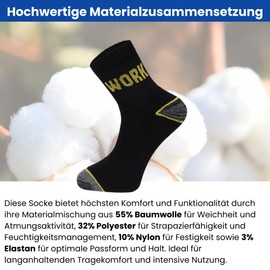 10 pairs of work socks for men 35-38, 39-42, 43-46, 47-49, comfortable, breathable and durable trekking, black-anthracite