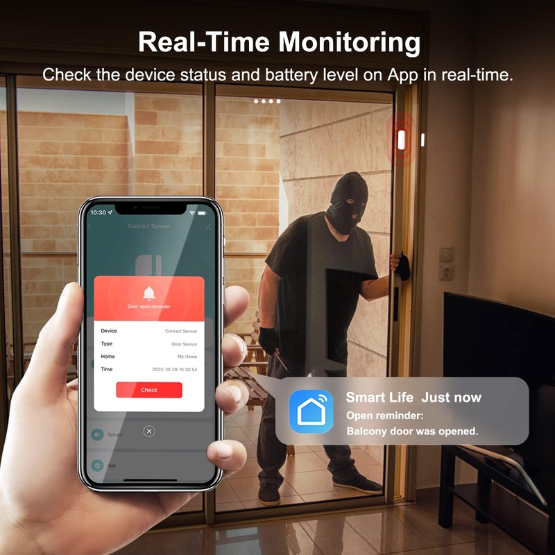 Smart WiFi Sensor for Doors and Windows, Alarm for Doors