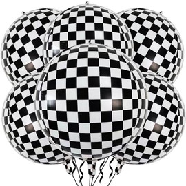 Checkered Balloons 6 Pack 22 Inch Racing Balloons Helium Foil Mylar Black and White Racing Balloons for Black&White Themed Birthday Baby Shower Ceremonies Holiday Parties Decorations Supplies