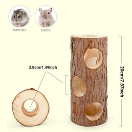 AIMALL Solid Wood Activity Tunnel for Hamsters and Gerbils, Natural Wooden Chew Toy for Small Pets, Rodent Enrichment Hideout, Safe and Durable, 7.87 Inches High