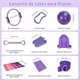 13 en 1 Pilates Kit, Kit de Pilates con Pelota Anillo de Pilates Bolsa de Almacenamiento Kit para Pilates En Casa Ejercitar Piernas, Glúteos, Abdomina
