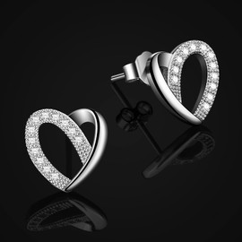 Jewlldeen Silver Earrings for Women,Stud Heart 925 Sterling Silver,Cubic Zirconia Jewelry,for Her,Girlfriend, Mom