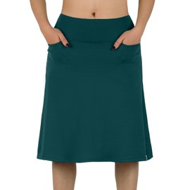 BELE ROY - Falda de falda hasta la rodilla para mujer con bolsillos, falda midi con pantalones cortos integrados, falda de tenis de golf para uso casual, A-verde negruzco, Small