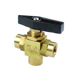 HongBoW Brass 3 Way Ball Valve L Port Panel Mounted Three Way Ball Valve 1500 psi 1/8 NPT Female