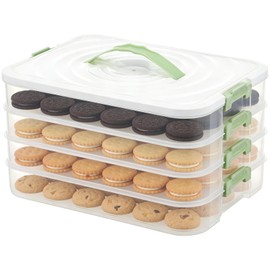 FMOACEN 4-Layer Airtight Cookie Storage Box with Handle and Lid Stackable Cookie Container Food Storage Container for Dumplings Wontons Desserts and Snacks Portable Organizer for Fridge and Pantry