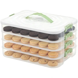 FMOACEN 4-Layer Airtight Cookie Storage Box with Handle and Lid Stackable Cookie Container Food Storage Container for Dumplings Wontons Desserts and Snacks Portable Organizer for Fridge and Pantry
