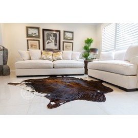 Sunshine Cowhides 100% Genuine Dark Brindle Tricolor Cowhide Rug - Modern Style Animal Skin Rug & Floor Carpet - Home Decor Area Rug - Living Room, Bedroom, Office & Kitchen - Extra Large (6x7-8 Ft.)