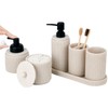 Beige Bathroom Accessory Set - 6 Pcs: Toothbrush Holder, Lotion