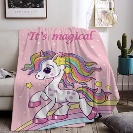HZVRTN Unicorn Blanket, Cuddly Blanket, Flannel, Children, Pink Cuddly Blanket for Girls, Soft Blanket, Birthday Gifts, Sofa, Couch, Living Bed, Fleece Blanket (Unicorn F, 130 x 150 cm)