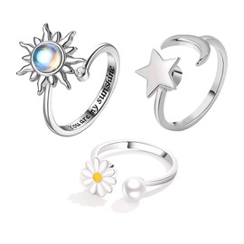 3Pcs Fidget Ring, Anxiety Ring, Fidget Rings, Fidget Rings for Anxiety Women and Relieve Anxiety Rings Adjustable Open Spinner Rings for Anxiety Men Gifts Birthday Party