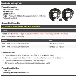 Rear Brake Backing Plate Set - Compatible with 1999-2006 Chevy Silverado 1500