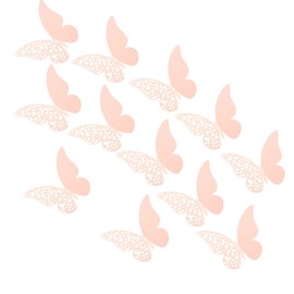 Pengcen 12 calcomanías de pared de mariposa 3D, decoración de pared, calcomanías de mariposas de papel extraíbles, decoración de dormitorio de niños y bodas, rosa claro, patrón B