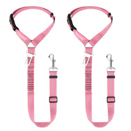 BWOGUE 2 Piece Dog Seat Belt for Car with Elastic Bungee Buffer Safety Seatbelt Car Headrest Restraint Wear Adjustable Metal Buckle Harness in Vehicle Travel for Pet