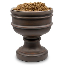 Pet Junkie Summit Single Elevated Dog Bowl Stand with Removable Stainless Steel 44oz Inner Bowl for Medium to Large Breed - Raised Dog Food or Water Station (Large, Brown)