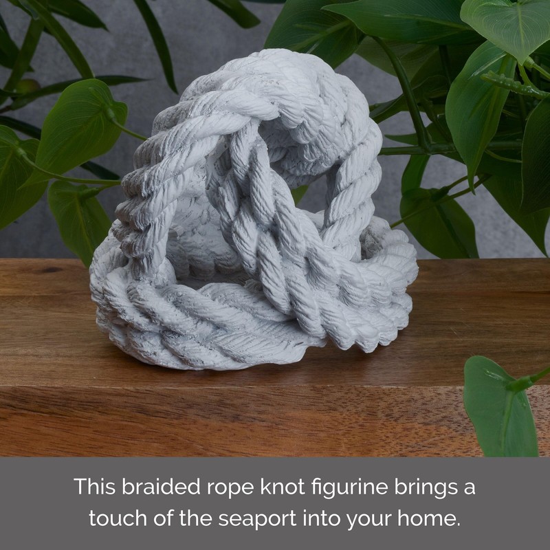 Elements Decorative White Braided Rope Knot Figurine, Modern Coastal Decor