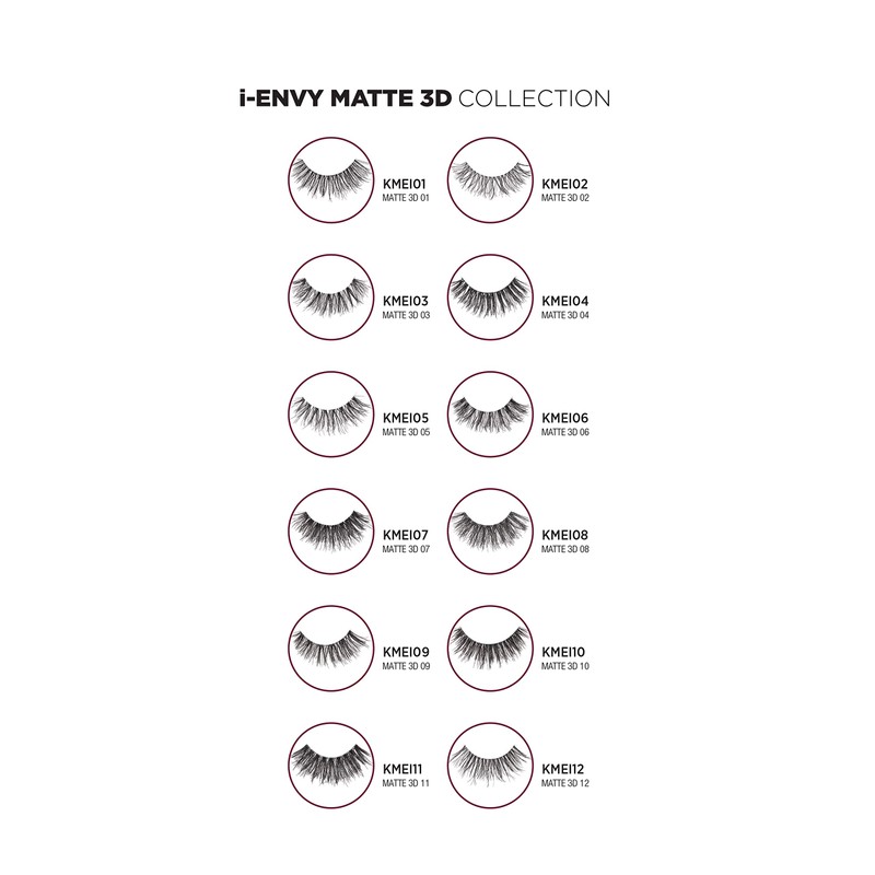i-Envy 2 Pairs False Eyelashes Matte 3D Collection, Invisible Band,