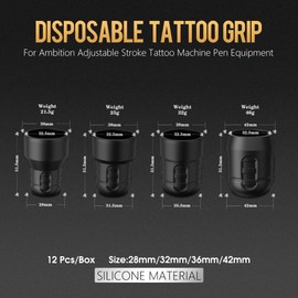Ambition Soldier P3 Disposable Tattoo Grips - 12Pcs 32mm Professional Rubber Grip Cover with Click Adjust System Supply for Rotary Soldier, Zetton, Torped & Shura Tattoo Pen Machine Gun