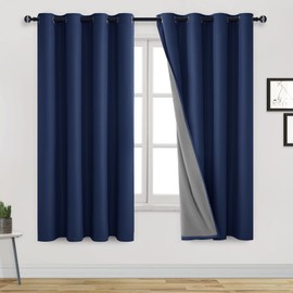 DWCN 100% Blackout Curtain 63 Inch Length 2 Panels Navy Blue Noise Blocking Out Drapes Full Shading Thermal Insulating Curtains for Bedroom and Livingroom(Navy Blue,52" W x 63" L) 2 Panels