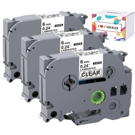 Hehua Tze Tz 6mm 0.23 Laminated Clear Tape Compatible for Brother Label Maker Tape TZe-111 TZe111 TZ-111 TZ111 for Ptouch PT D200 D210 H110 1880, 1/4'' x 26.2ft Black on Clear, 3 Pack