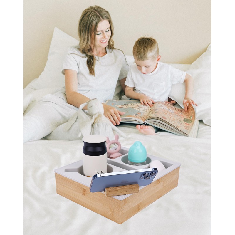 Hitseon Couch Cup Holder Tray, Handy Silicone Bamboo Couch Caddy