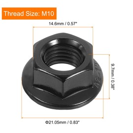 TOP-VIGOR M10x1.25mm Serrated Flange Hex Lock Nuts, 20Pcs 304 Stainless Steel Full Thread Lock Nuts, Black Anti-Loosening Hex Nut for Automotive, Machinery