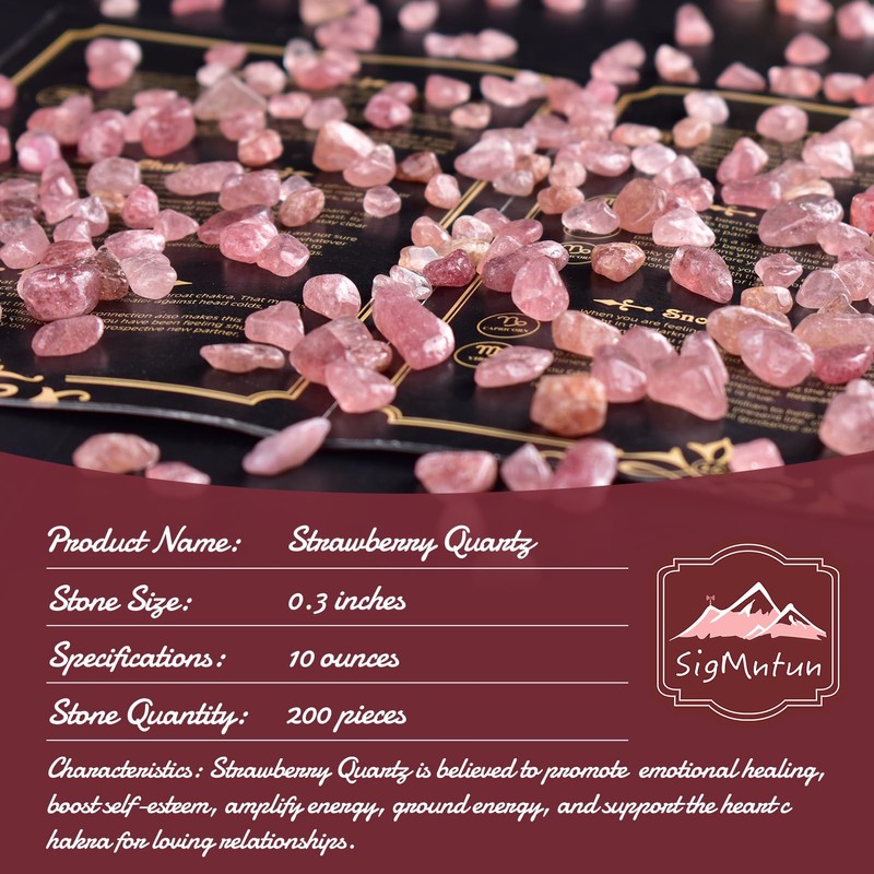 SigMntun Polished Strawberry Quartz Crystal Chips 200 Pcs - 0.3"