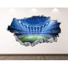 Soccer Stadium Wall Decal Art Decor 3D Smashed Sport Place Sticker Mural Kids Room Custom Gift BL100 (50"W x 30"H)