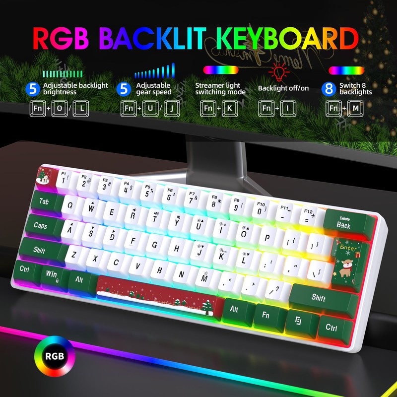 Snpurdiri 60% Wired Gaming Keyboard, RGB Backlit Small Ultra-Compact 61