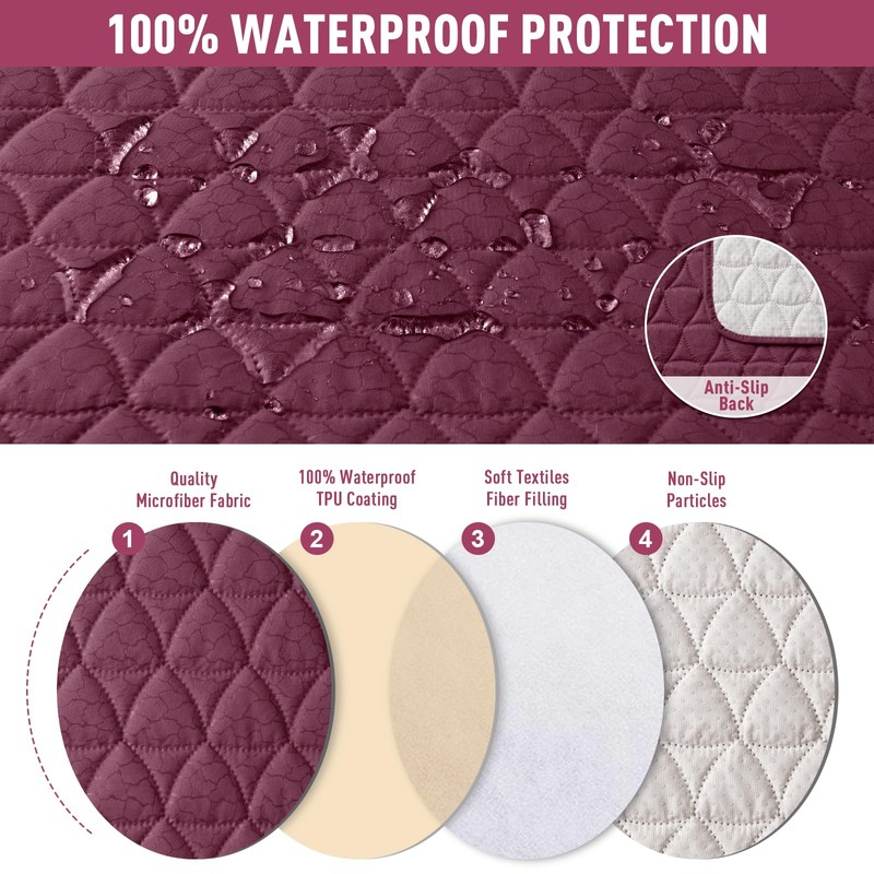 TAOCOCO 100% Waterproof Recliner Cover, Non-Slip Washable Reclining Couch Cover